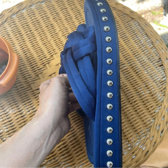 Isa Tapia blue satin sandal braided slides with silver studded soles 39 - Picture 6 of 9